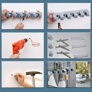 Suport de perete pentru maturi si mop, multifunctional, sistem ingenios de agatare - Img 3