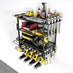 Suport metalic multifunctional pentru scule, awwaline, negru, prindere pe perete, compact si rezistent, depozitare surubelnite electrice, bormasina, chei, 63.5 x 43.5 x 24.5 cm - Img 3