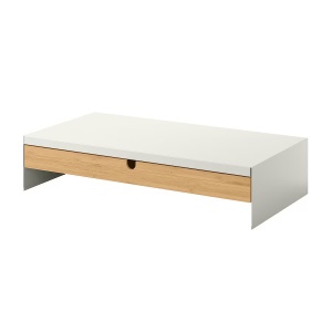 Suport monitor cu sertar, alb, 47 x 26 x 10 cm, fanta cabluri, compartimente depozitare - Img 1