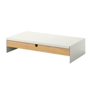 Suport monitor cu sertar, alb, 47 x 26 x 10 cm, fanta cabluri, compartimente depozitare