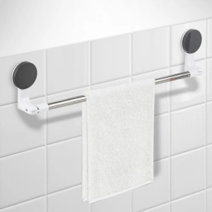 Suport pentru prosoape, awwaline, alb, 50 cm, prindere cu ventuza, permite montarea pe colt - Img 2