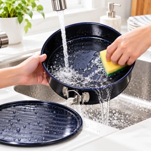 Tava copt cu fund detasabil, awwaline, rotunda, otel carbon, negru metalizat, 20 x 6.5 cm, non stick, usor de curat - Img 5