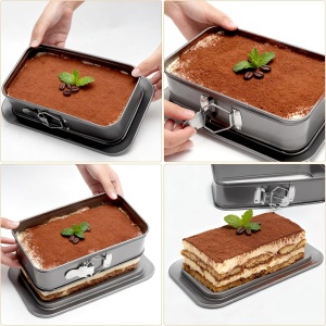 Tava de copt prajituri cu baza detasabila, awwaline, otel carbon, gri, dreptunghiulara, 29 x 19 x 4.5 cm, non stick, usor de curatat - Img 2