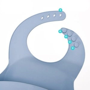 Baveta din silicon cu buzunar, awwaline, gri, BPA free, inchidere ajustabila, buzunar colector larg - Img 2