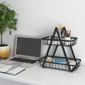 Cos de fructe cu 2 etaje, awwaline, negru, metalic, 31.5 cm x 20 cm x 31 cm, ideal pentru fructe, legume, condimente - Img 3