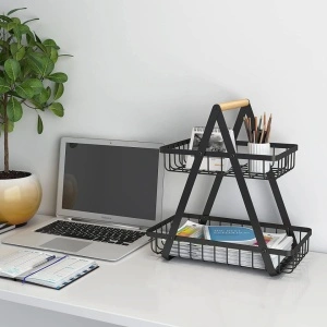 Cos de fructe cu 2 etaje, awwaline, negru, metalic, 31.5 cm x 20 cm x 31 cm, ideal pentru fructe, legume, condimente - Img 3