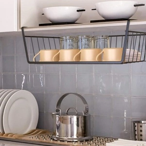 Cos metalic suspendat pentru organizare si depozitare, awwaline, negru, 40 cm x 24 cm x 14 cm - Img 6