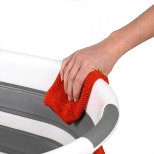 Cos multifunctional pliabil din plastic, awwaline®, alb/gri, ideal pentru rufe, 26 litri - Img 6