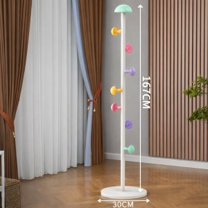 Cuier pentru haine, awwaline, alb, otel carbon, 7 carlige in forma de ciuperca, 167 x 30 cm - Img 4