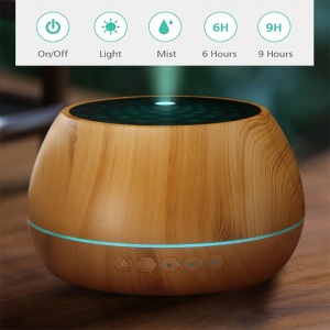 Difuzor aromaterapie pentru uleiuri esentiale, awwaline, cu ultrasunete, 1000 ml, timer, 7 culori LED, telecomanda, inchidere automata, Stejar - Img 7