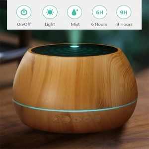 Difuzor aromaterapie pentru uleiuri esentiale, awwaline, cu ultrasunete, 1000 ml, timer, 7 culori LED, telecomanda, inchidere automata, Stejar - Img 7