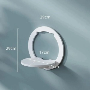 Etajera de perete rotunda, awwaline, alba, PVC, 29 cm x 29 cm, cu suport depozitare - Img 3