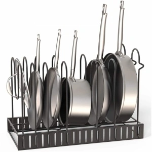 Etajera multifunctionala pentru tigai si capace, neagra, inaltime ajustabila, 8 rafturi - Img 8