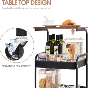 Etajera multifunctionala portabila cu 3 nivele, awwaline, neagra, otel carbon + MDF, 77 x 43 x 30 cm - Img 2