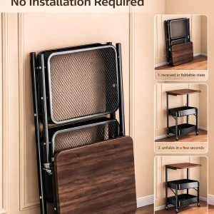 Etajera multifunctionala rabatabila cu 3 nivele, awwaline, neagra, otel carbon + MDF, 74 x 45 x 29.5 cm - Img 4