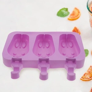 Forma inghetata cu 3 compartimente, awwaline, forme iepurasi, mov, silicon alimentar, 50 de bete, cu capac protectie - Img 2