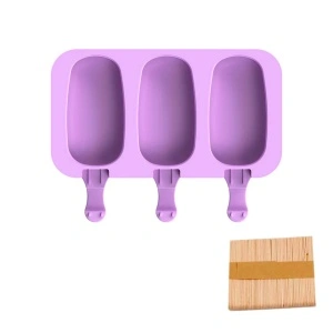 Forma inghetata cu 3 compartimente, awwaline, forme ovale, mov, silicon alimentar, 50 de bete, cu capac protectie