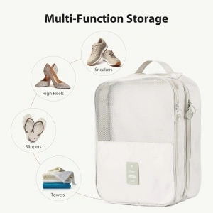 Geanta organizator pentru incaltaminte, awwaline, bej, 23 x 29 x 14 cm, cu fermoar, ideala pentru transport incaltaminte, spatiu depozitare pentru 3 perechi - Img 5