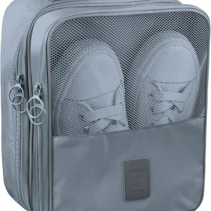 Geanta organizator pentru incaltaminte, awwaline, gri, 23 x 29 x 14 cm, cu fermoar, ideala pentru transport incaltaminte, spatiu depozitare pentru 3 perechi