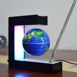Glob pamantesc magnetic plutitor cu iluminare LED, awwaline, negru, 17.3 cm x 19.5 cm x 5 cm, prevazut cu pix cromat si suport - Img 3