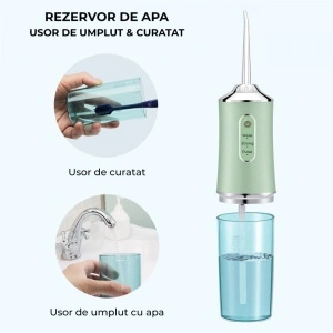 Irigator oral pentru dus bucal, awwaline®, Ultra-Portabil, 4 Capete Curatare, Rezervor 220 ml, verde - Img 5