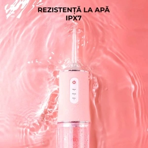 Irigator oral pentru dus bucal, awwaline®, Ultra-Portabil, 4 Capete Curatare, Rezervor 220 ml, roz - Img 7