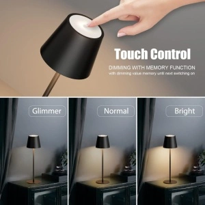 Lampa de masa wireless, awwaline, neagra, metalica, cu touch, 36 x 11.6 cm, reincarcabila USB-C, 3 moduri de ilumiare, 2W - Img 7