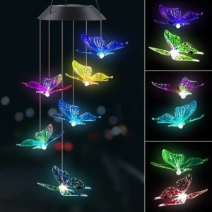 Lampa solara LED tip clopotei de vant, awwaline, multicolor, 6 fluturi, impermeabil, incarcare solara - Img 7