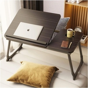 Masuta pliabila pentru laptop cu suport pahar, awwaline, maro, reglabila pe intaltime, 64 x 32 x 25 cm - Img 2