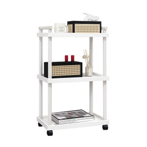 Masuta portabila cu 3 rafturi, awwaline, lemna natural, alba, 2 manere de transport, 48 x 30 x 77 cm