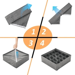 Organizator haine 20 compartimente, awwaline, gri, 32 x 32 x 10 cm, ideal pentru sosete, lenjerie intima, curele sau cravate - Img 7