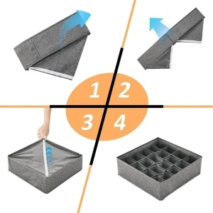Organizator haine 20 compartimente, awwaline, gri, 32 x 32 x 10 cm, ideal pentru sosete, lenjerie intima, curele sau cravate - Img 7