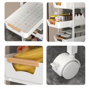 Organizator multifunctional portabil cu 5 nivele, awwaline, 4 rafturi retractabile si 1 polita MDF, slim, rotativ 360°, 38 x 23.5 x 81.5 cm - Img 6