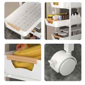 Organizator multifunctional portabil cu 5 nivele, awwaline, 4 rafturi retractabile si 1 polita MDF, slim, rotativ 360°, 38 x 23.5 x 81.5 cm - Img 6