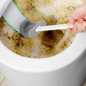 Perie WC din Silcon pentru Vasul de Toaleta, awwaline®, alba, cu Suport Autoadeziv pe Perete si Cap Flexibil - Img 5