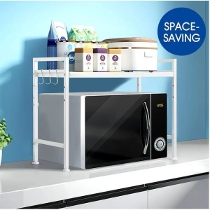Raft metalic cuptor cu microunde, awwaline, alb, etajera ajustabila, organizator bucatarie, 40-60 x 36.5 x 45 cm - Img 3