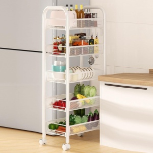 Raft metalic slim cu 5 nivele, awwaline, alb, multifunctional, rotativ 360°, 45 x 27 x 105 cm - Img 3