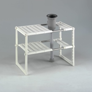 Raft organizator extensibil cu 2 etaje, awwaline, alb, 38-70 x 26 x 38 cm, ideal pentru spatiul de sub chiuveta - Img 5