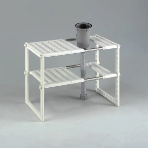 Raft organizator extensibil cu 2 etaje, awwaline, alb, 38-70 x 26 x 38 cm, ideal pentru spatiul de sub chiuveta - Img 5