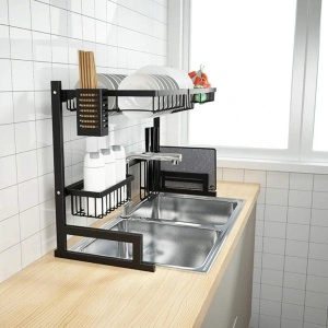 Scurgator vase deasupra chiuvetei, awwaline, negru, 2 niveluri, cu suport tacamuri, 85 x 52 x 32 cm - Img 3