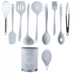 Set 11 ustensile de gatit din silicon, GRI, awwaline, maner rezistent - Img 4