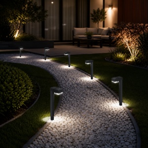 Set 12 Mini Lampi Solare de gradina, awwaline, negru, Senzor de lumina, IP65 impermeabil, lumina LED calda, model patrat - Img 2