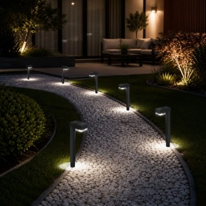 Set 12 Mini Lampi Solare de gradina, awwaline, negru, Senzor de lumina, IP65 impermeabil, lumina LED calda, model patrat - Img 2