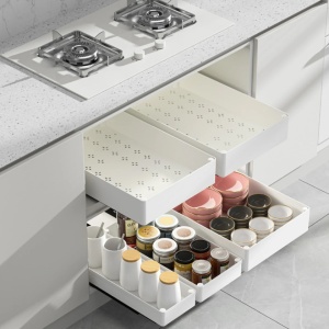 Set 3 sertare glisante soft-close, awwaline, alb, extragere totala, sina cu extensie, 3 dimensiuni - Img 2