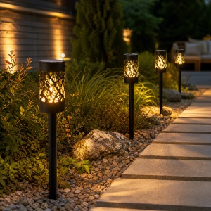 Set 4 Lampi Solare de gradina, awwaline, negru, Senzor de lumina, IP65 impermeabil, lumina LED calda, 3000K, ideale pentru curte, alee - Img 2