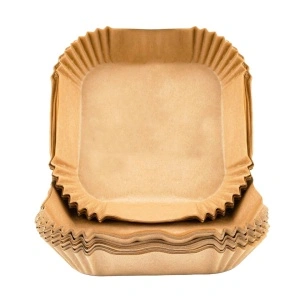 Set Hartie de Copt pentru Air Fryer, awwaline, patrat, maro, unica folosinta, 16 x 16 x 4.5 cm, ideale pentru friteuza, cuptor, cuptor cu microunde, non-toxice