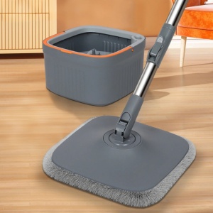 Set mop rotativ 360° cu galeata centrifuga, awwaline, gri, separare apa curata de apa murdara, sistem evacuare apa, 4 rezerve - Img 4