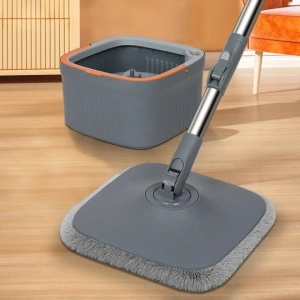 Set mop rotativ 360° cu galeata centrifuga, awwaline, gri, separare apa curata de apa murdara, sistem evacuare apa, 4 rezerve - Img 4
