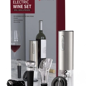Set tirbuson electric si accesorii vin, awwaline, argintiu, 4 piese, incarcare USB - Img 2