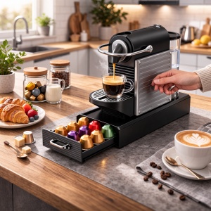 Suport 16 capsule cafea, awwalina, negru, 31 x 12 x 6 cm, compatibil Nespresso, Lavazza, Tchibo Cafissimo - Img 5